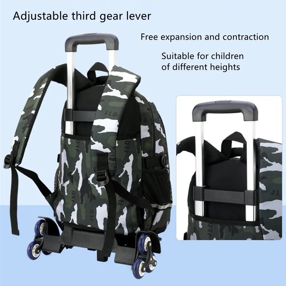 Camouflage 2 Wheels Chidren Backpack Fashion Waterproof Travel School Bags Trolley Case Thick Mesh Shoulder Strap Kids Handbag