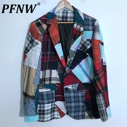 PFNW Autumn Men's Blazers Patchwork Fur Ragged Design Single Breasted Casual Baggy Vintage Streetwear Chic Suit Coat 21Z1093