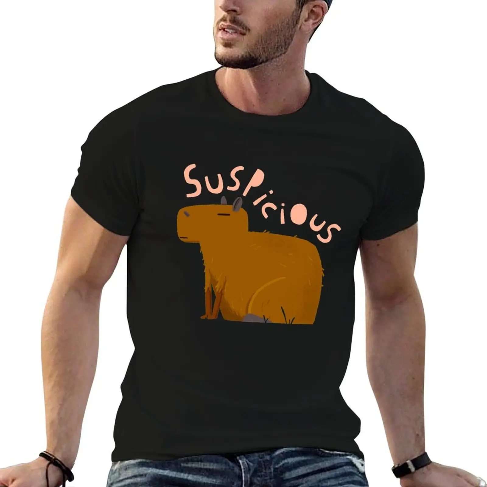 Suspicious capibara T-Shirt summer tops plus size clothes boys whites sublime Men's clothing