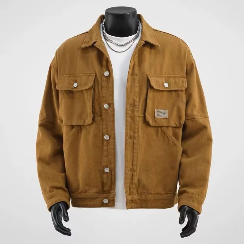 

New Spring/Autumn Fashion Trendy American Retro Multi-pocket Workwear Denim Jacket Men's Casual Loose Sports Plus Size Coat
