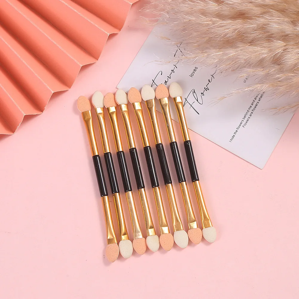 8Pcs Eyeshadow Applicator Pro Sponge Double Ended Make Up Supplies Portable Eye Shadow Brushes Nail Mirror Powder Brush