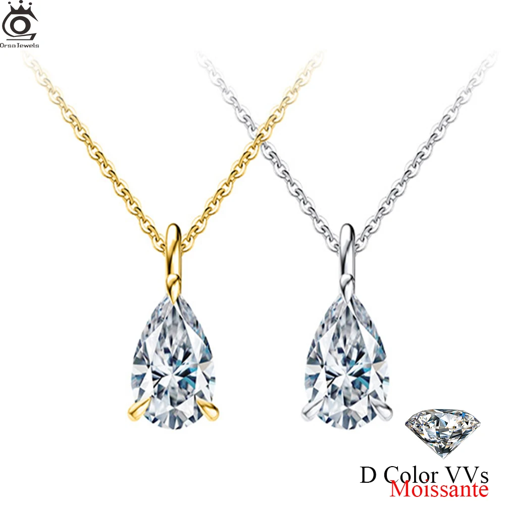 ORSA JEWELS 925 Sterling Silver Teardrop D Color VVS Moissanite Diamand Necklace for Women Brilliant Party Jewelry SMON02