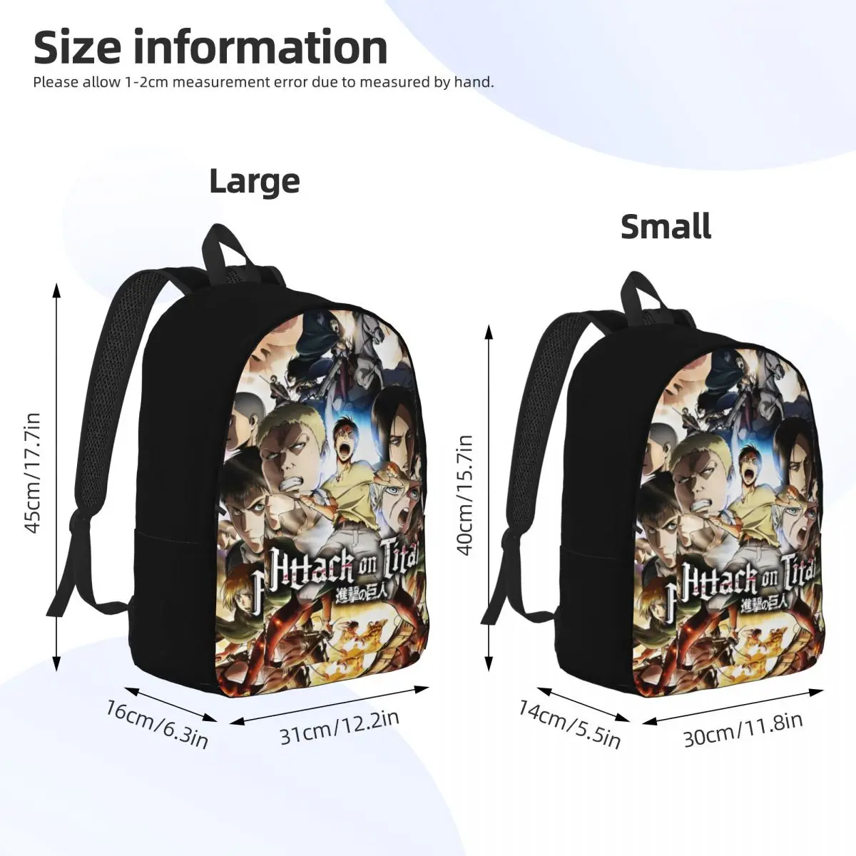 Anime Attack On Titan Cool Backpack Outdoor High School Business Daypack dla mężczyzn i kobiet Torba na laptopa na ramię