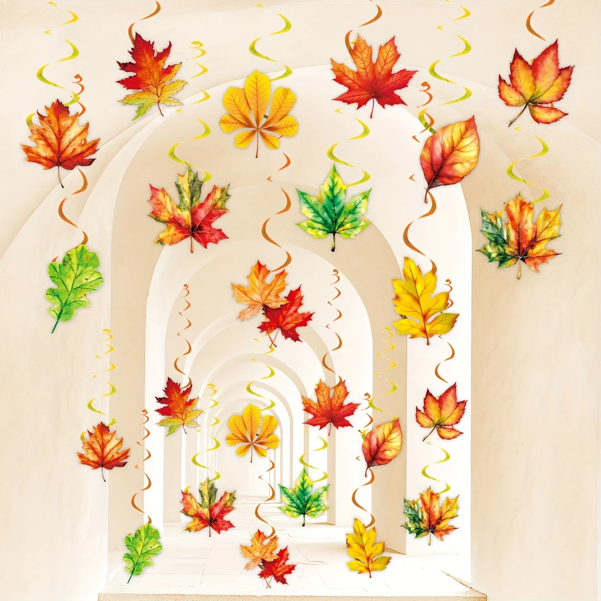 12pcs Fall Leaves Hanging Swirls Maple Leaves Swirls Decorations Thanksgiving Fall Ceiling Hanging Decoration for Autumn Harvest