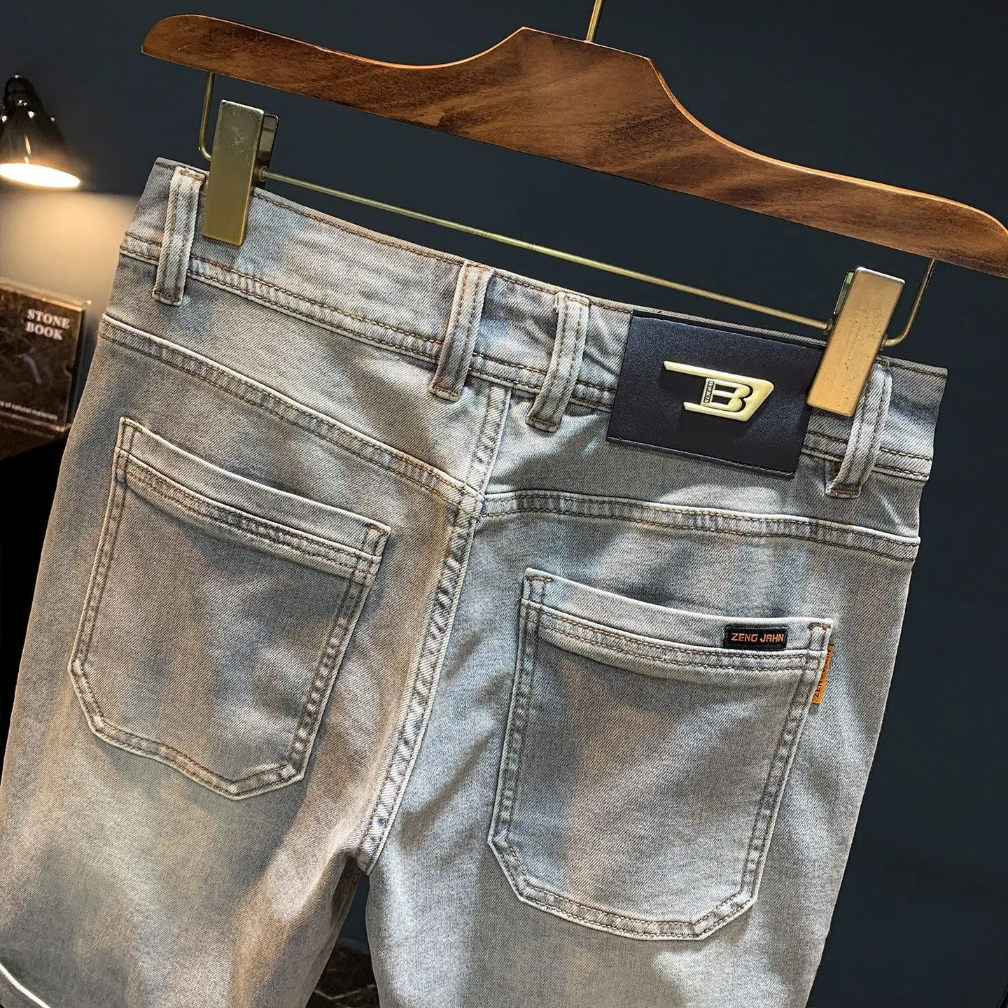 Summer Retro Tough Guy Straight Denim Shorts Men's Trend Embroidered Washed Gray Casual Cowboy Half Pants Jorts Short Jeans Man