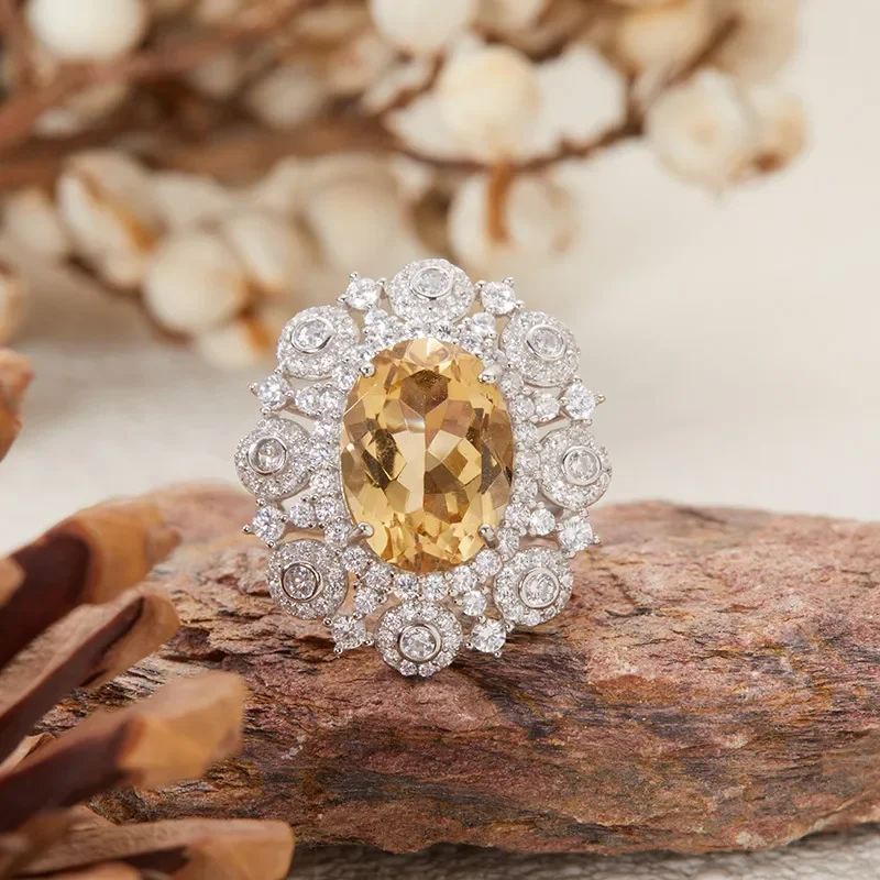 Natural citrine amethyst topaz ring female Xiaohongshu Douyin live stream s925 silver colored treasure jewelry wholesale
