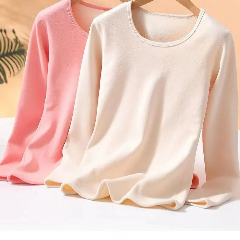 Yasuk Autumn Winter Casual Pullover Women's Slim Simple Soft Warm Bottom Velvet Cushionv Thermal Underwear Slim