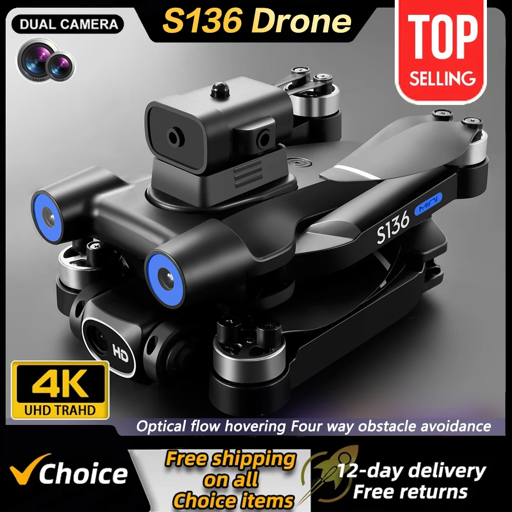 S136 Drone WIFI GPS 360° Laser Obstacle Avoidance 4K HD Dual Camera Brushless Motor Optical flow localization RC Quadcopter Toys