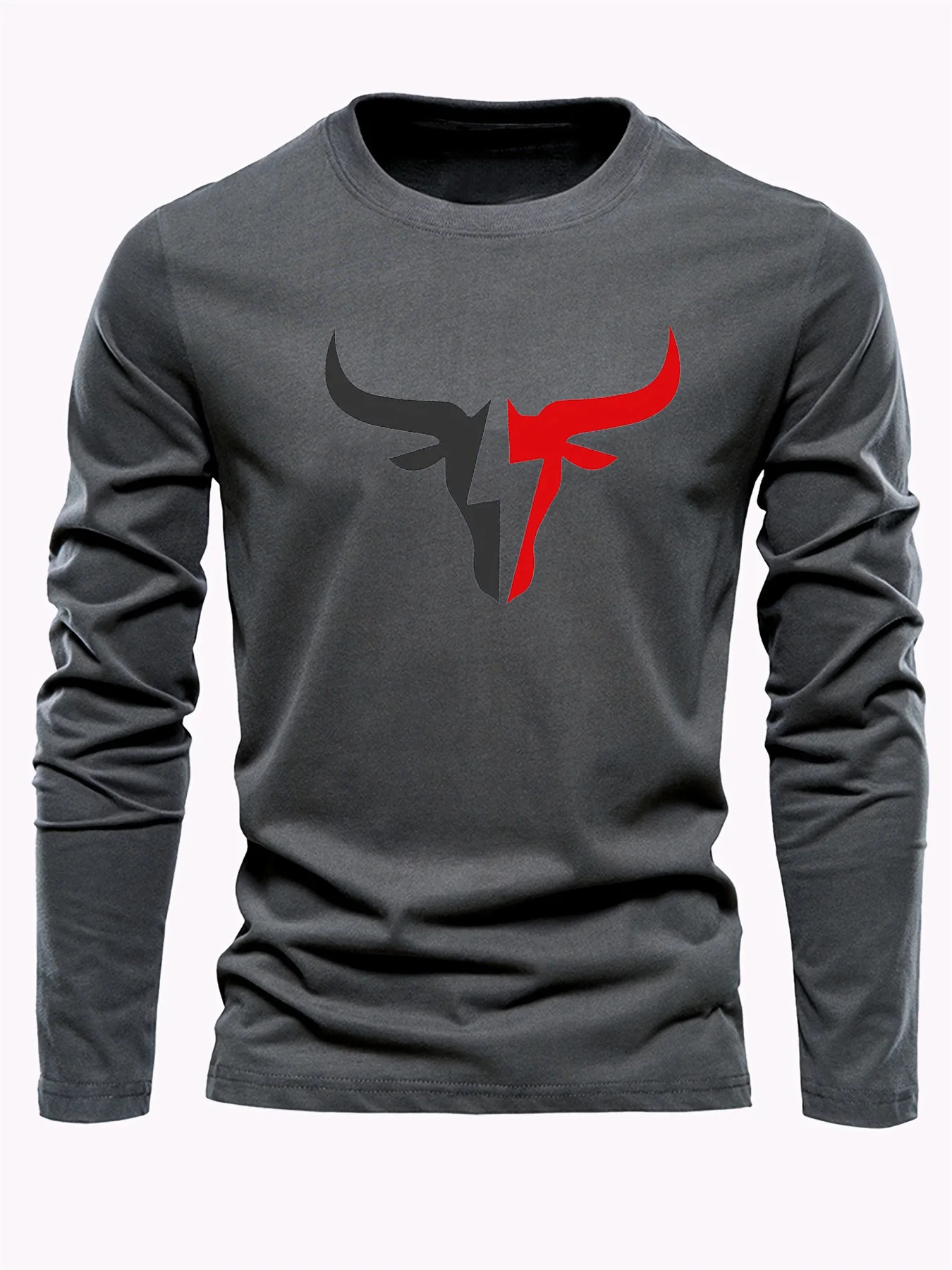 Simple Solid Color Men's Long Sleeve T-shirt Outdoor Run Sports Tees Loose O-neck Fashion Cotton Tops Fall Comfortable Pullover view 4