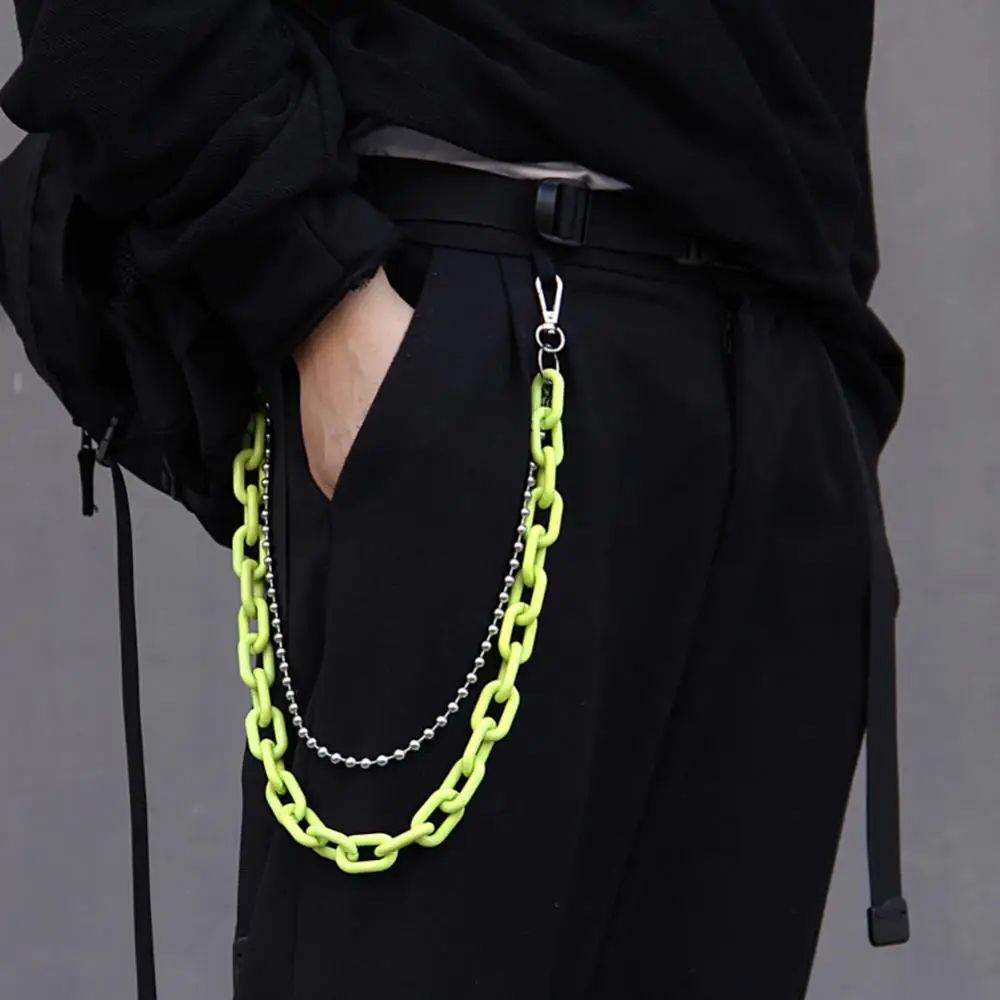 1 Set Detachable Punk  Pants Chain Resin Double Layers Candy Color Hanging Ropes Party Retro Geometric Hip Hop Waist Chains