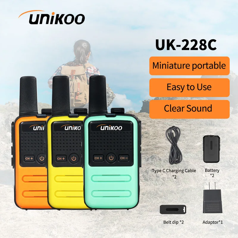 

2 pcs UNIKOO UK228C Walkie Talkie Mini Portable Handheld Wireless Set Twol Way Radio Station Comunicador Transceiver for Kids