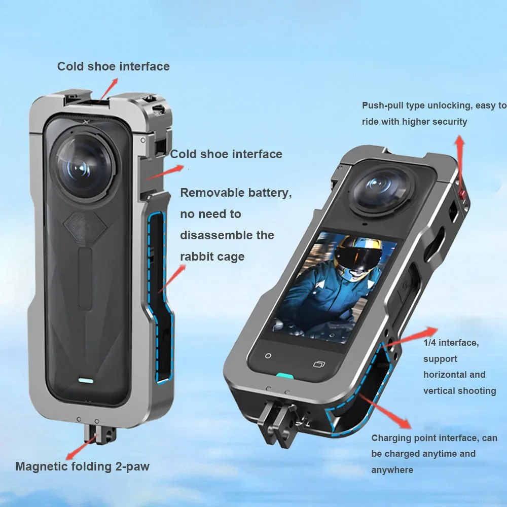 Rabbit Cage Protective Case for Insta360 X5,Multifunctional Metal Frame Expansion Adapter Mount with Lens Cover Camera Accessory