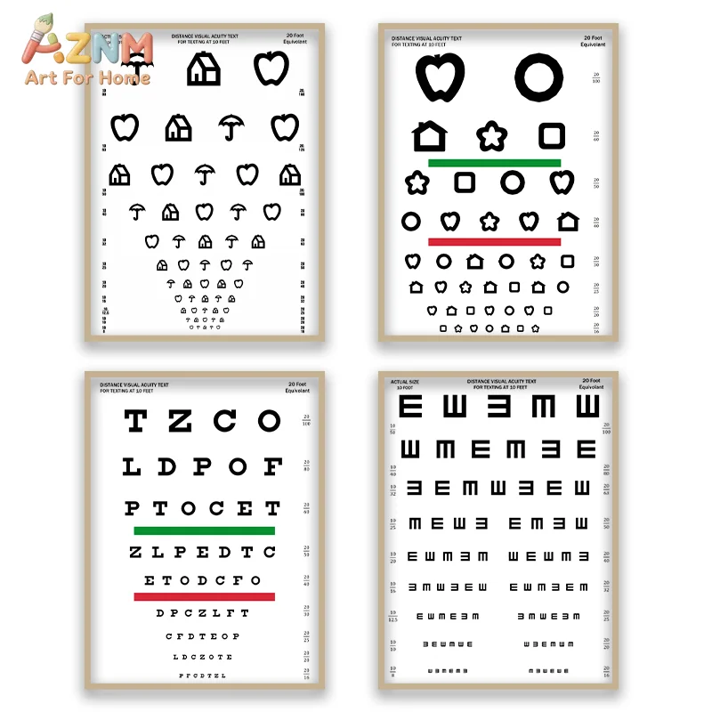 AZNM Eye Chart Canvas Wall Art Minimalist Visual Acuity Test Print Frameless Canvas Painting Home Office Clinic Wall Decor Poste