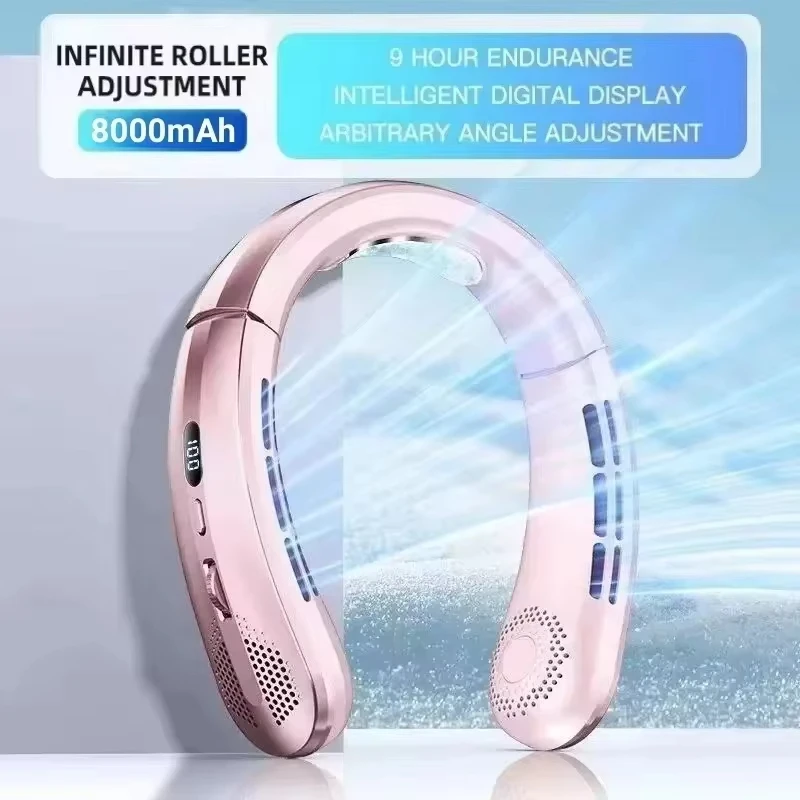 Lenovo 2027 Neuer Tragbarer Nackenventilator 10000mAh Luftkühlung USB Wiederaufladbarer Blattloser Geräuscharmer LED Digital-Display Sportventilator – Detail 9