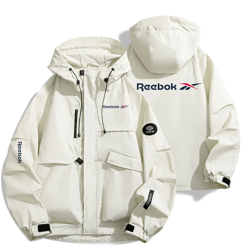 Reebok Men's Outdoor Motorcycle Jacket with Removable Hood, Windproof and Waterproof Zipper Shirt, Plus-Size Riding Suit