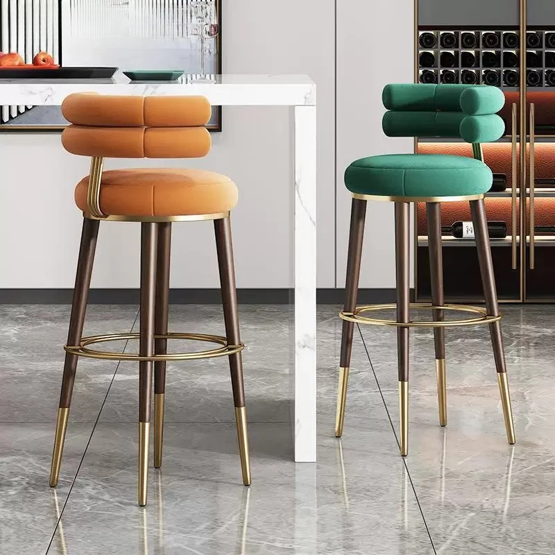 Silla de bar nórdica de metal, silla de bar cómoda de madera maciza de lujo, silla de bar moderna para interiores, muebles de cocina