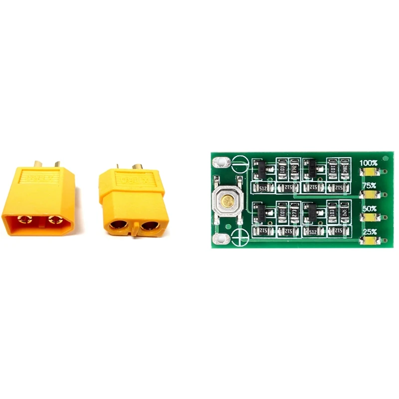 5 Pairs XT60 Connector & 1X 3S 11.1V 12V 12.6V Lithium Battery Capacity Indicator Module Lipo Li-Ion Power Level Display