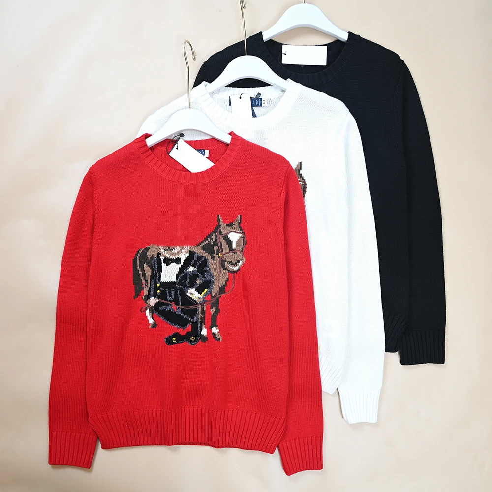 

Casual Cotton Knitted Long Sleeve round Neck Sweater for Women Spring New Style Cartoon Pattern Versatile Comfortable Knitwear