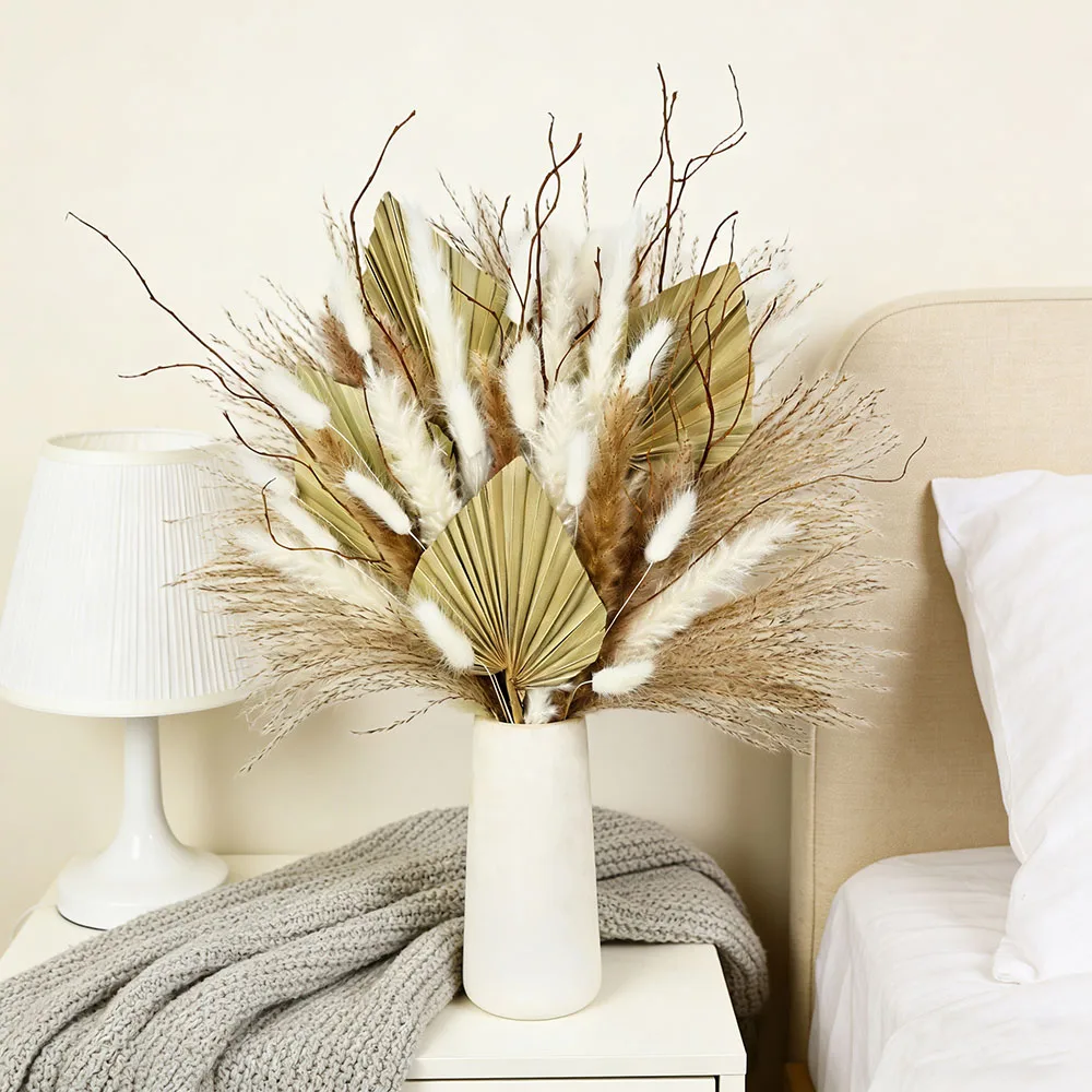 Bouquet di foglie di palma essiccate naturali Mix di ance di Pampa Rami eleganti Mazzo di fiori Decorazioni moderne per la casa di lusso Forniture per vasi di nozze