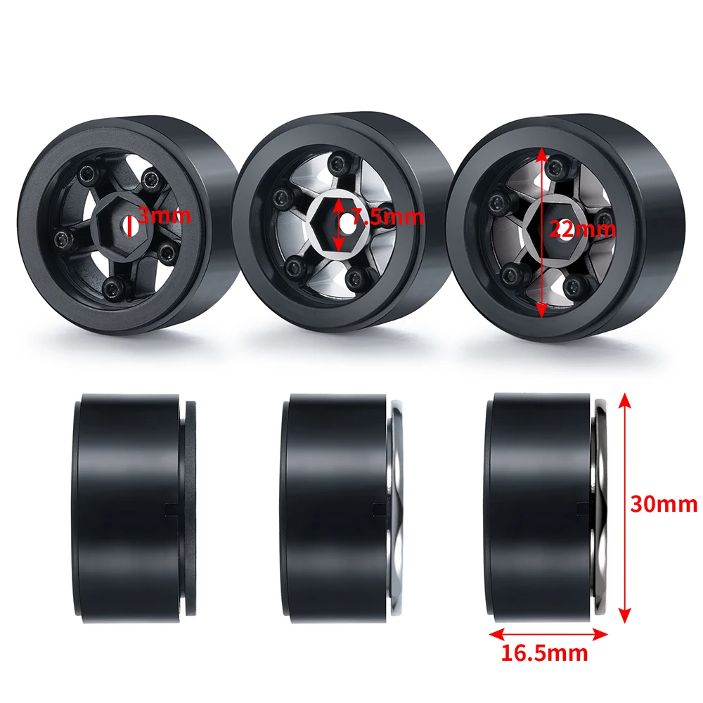 YEAHRUN 4Pcs 1.0inch Beadlock Wheel Rim Plastic 5-Spokes Hub for Axial SCX24 1/24 RC Crawler Upgrade Parts