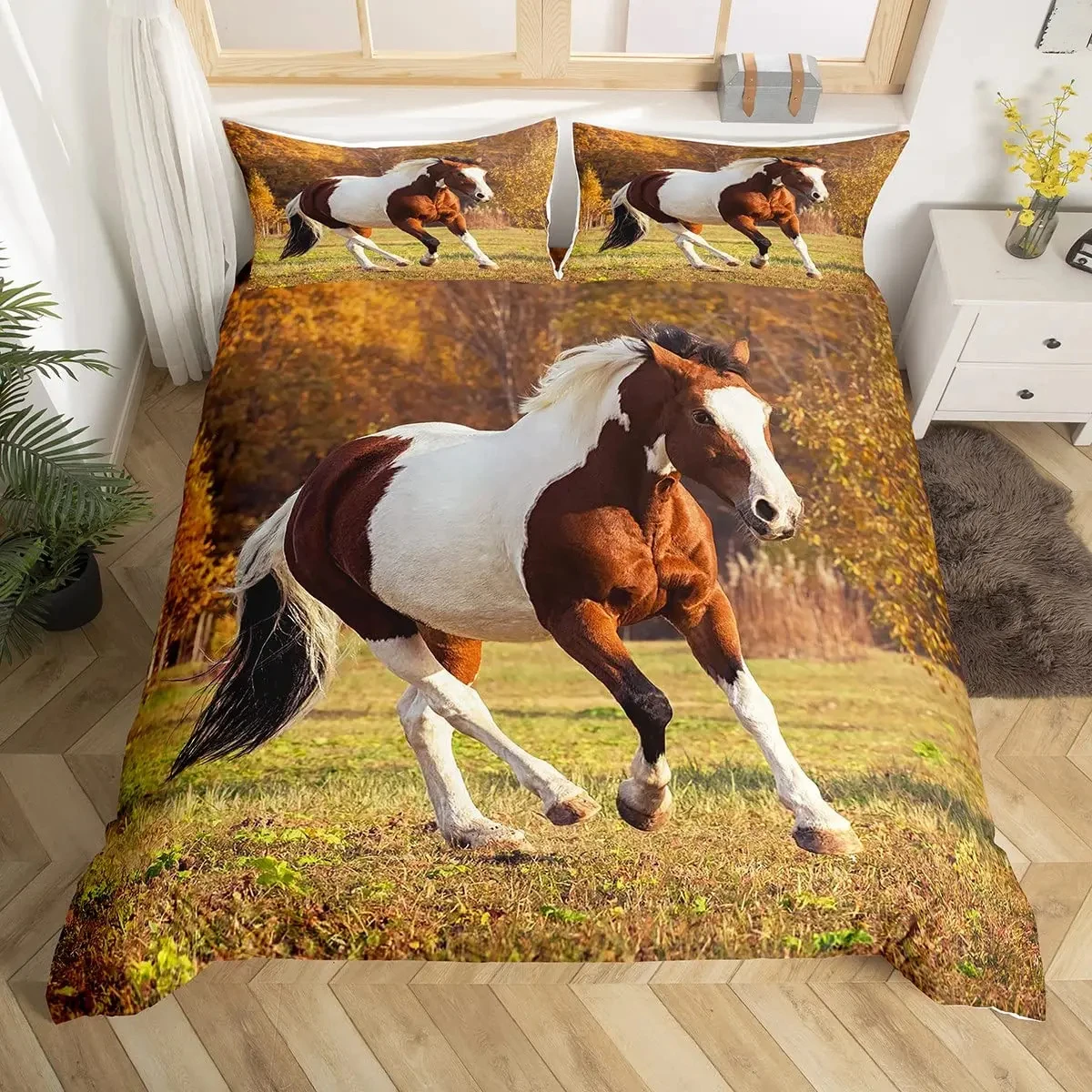 Horse Duvet Cover Set Star Moon Galaxy Comforter Cover Pink Flowers Bedding Set Microfiber Quilt Cover Full Queen For Teen Adult