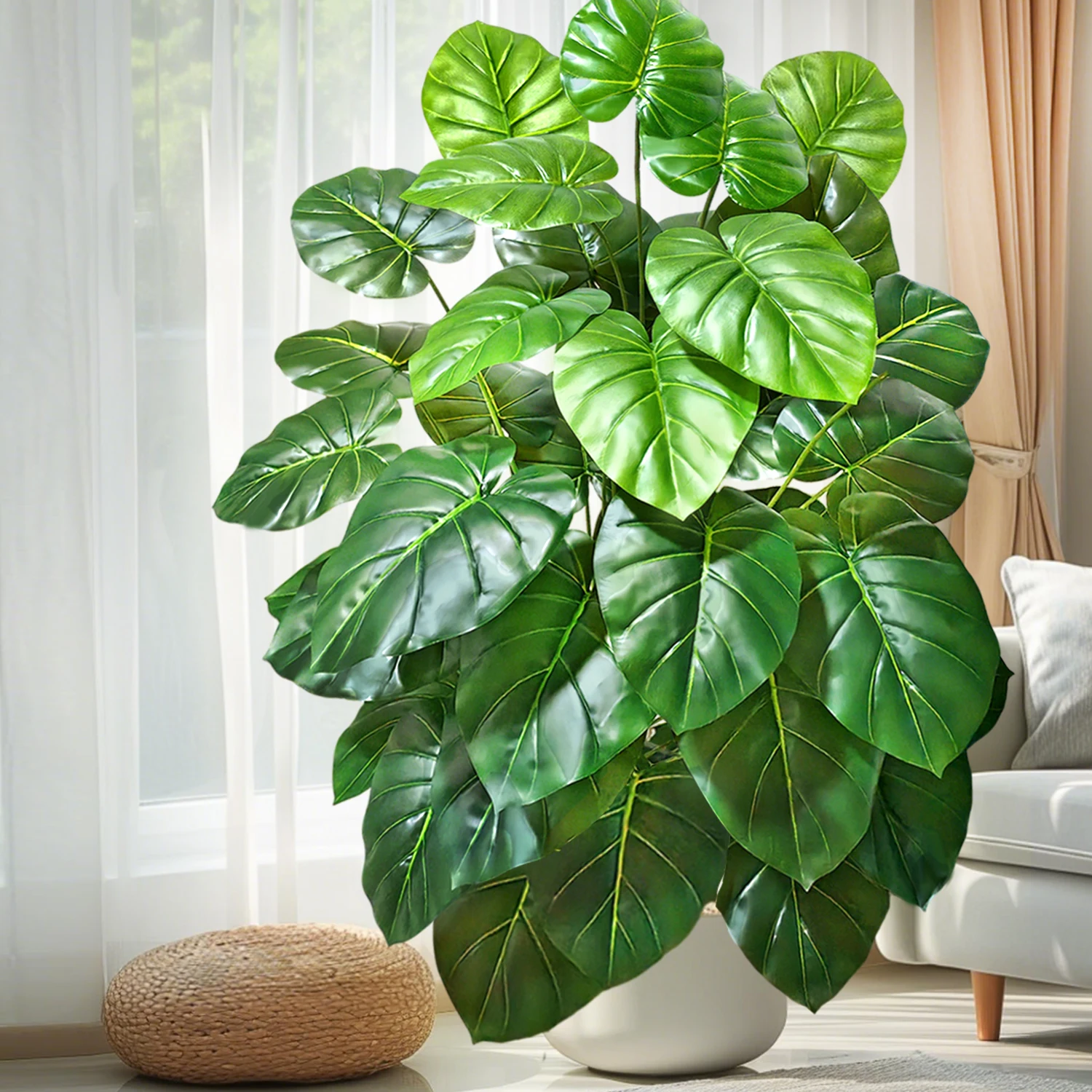 Fiddle Leaf Fig - 人工モンステラデリシオサ、ポトス、アロカシアの葉の偽物の植物、装飾的なお祝いの飾り、家庭やオフィスの装飾に