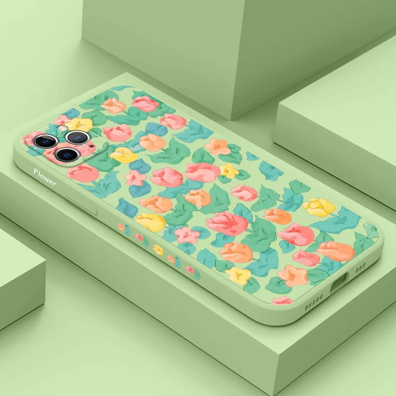 Scattered Flowers Phone Case For iPhone 16 15 14 13 12 11 X XR XS Plus Pro Max Mini Silicone Cover