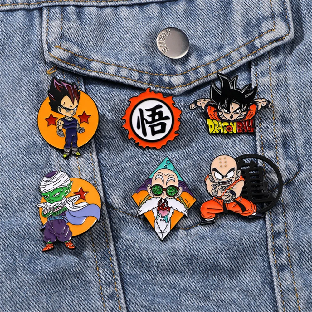 6 Stück Anime Dragon Ball Son Goku Emaille-Broschen, Cartoon Vegeta, Piccolo, Master Roshi, Krillin Anstecknadeln für Fans als Geschenk – Detail 3