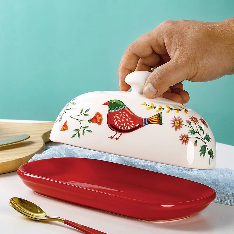

American Style Butter Box Creative Ceramic Butter Dish With Lid Small Tray Dessert Dish Underglaze Color Cheese Plate ZG303
