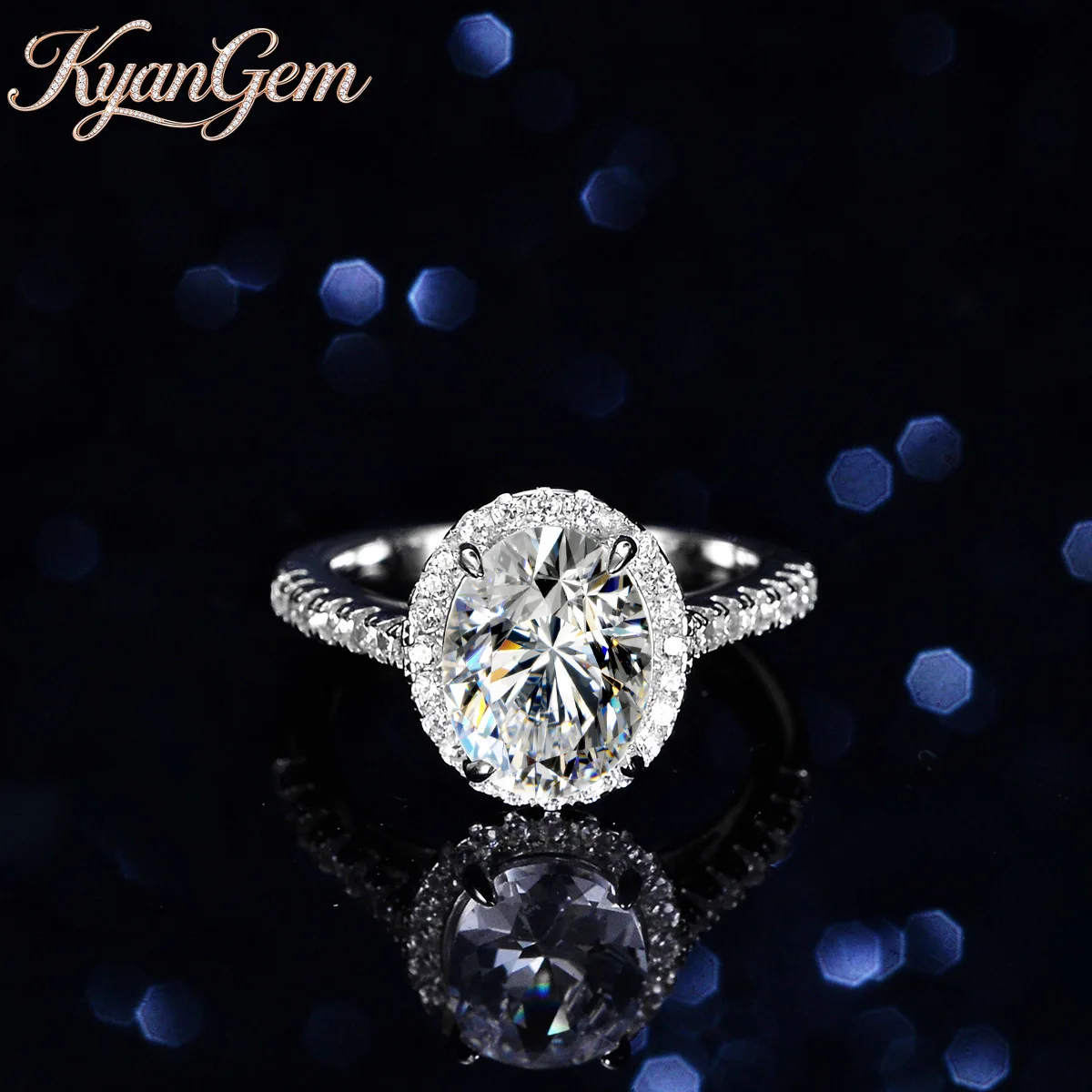 KyanGem Unique Eye-catching Platinum PT950 Rings Moissanite Oval Cut 2 Carat Women's Ring Jewelry Wedding Party Gift
