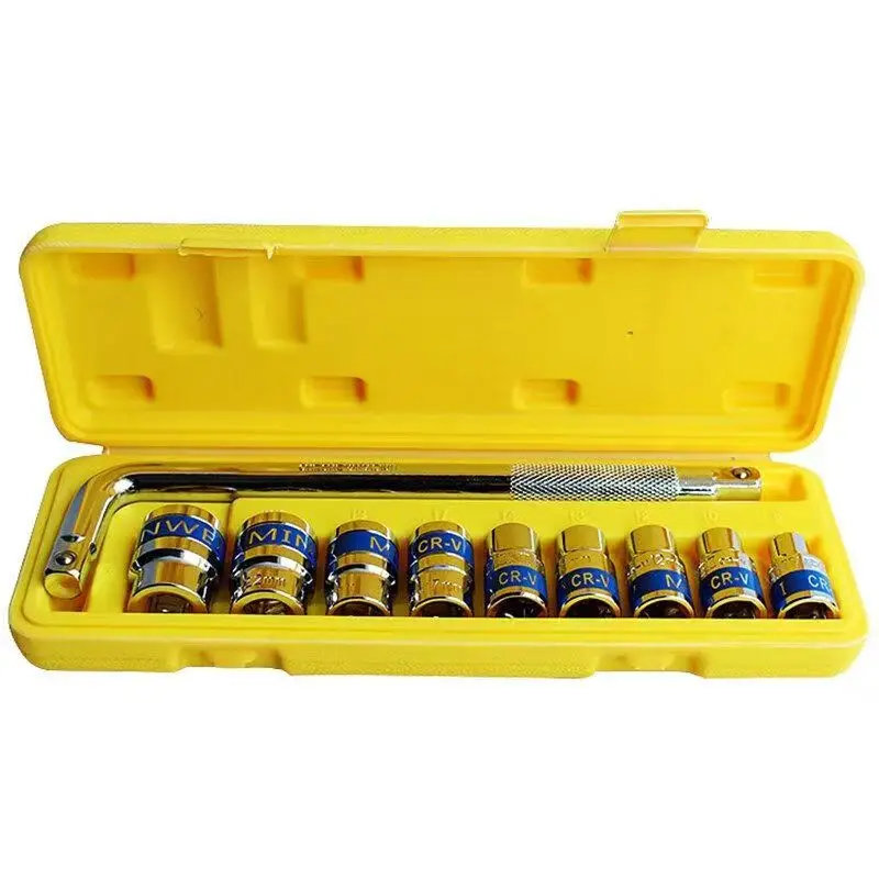 10Pcs 1/2 Inch Socket Wrench Set, CR-V L-Type Bent Handle Socket Kit, Blue Band Hex Sockets, Auto Repair Hand Tools with Storage