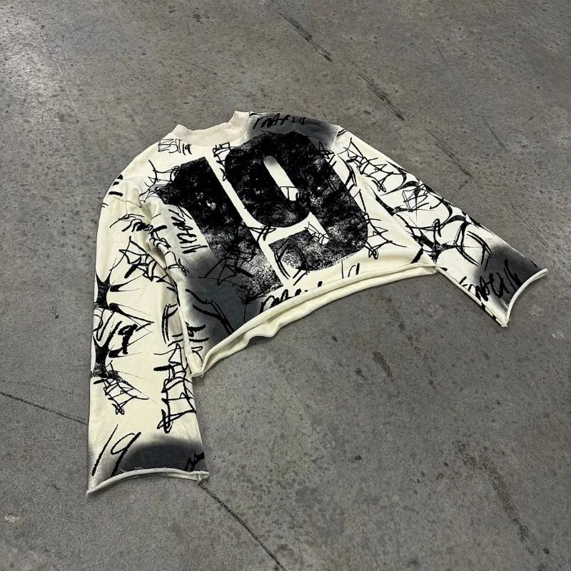 

Y2K Retro Men T Shirts High Street Fashion vintage Print gothic Long Sleeve Harajuku Oversized Fashion Hip hop Punk T Shirts