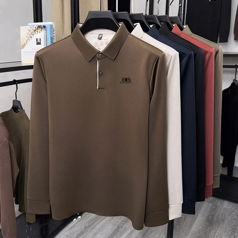 Autumn Men's Letter Printed Long Sleeve Polo Shirt Luxury Quality Original Comfortable Wool T-shirt Business Commuter Men's Wear