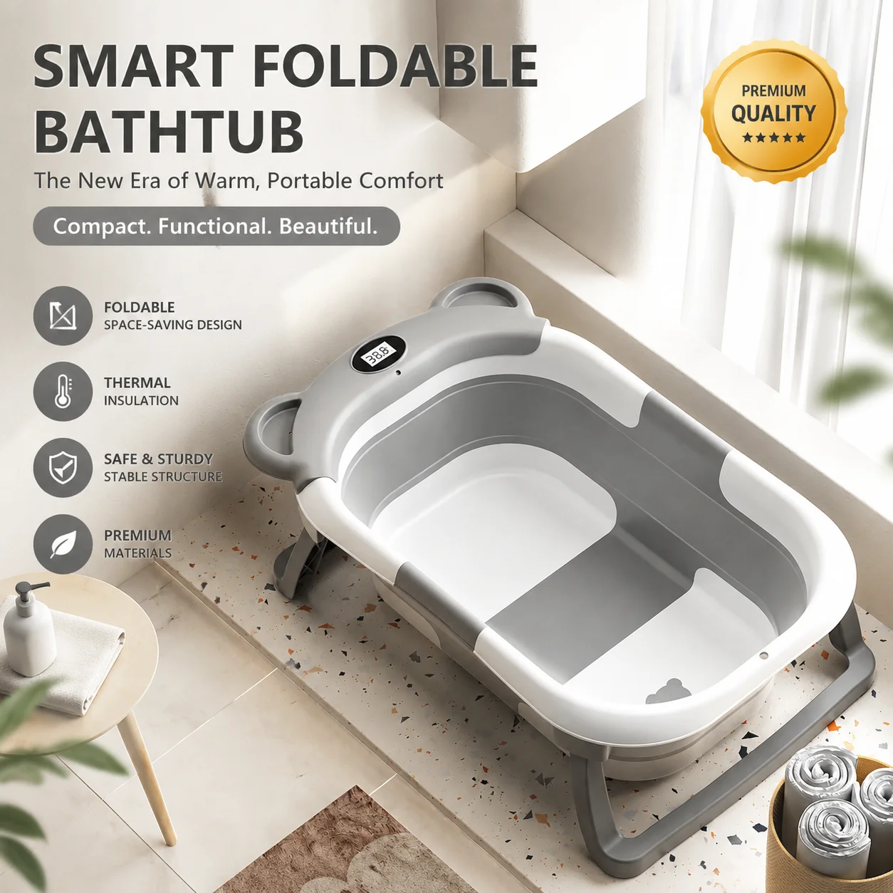 Collapsible Pet Bath Tub for Cats Dogs, Non-Slip Anti-Scratch Wash Basin with Drain, Portable Foldable Grooming Tool