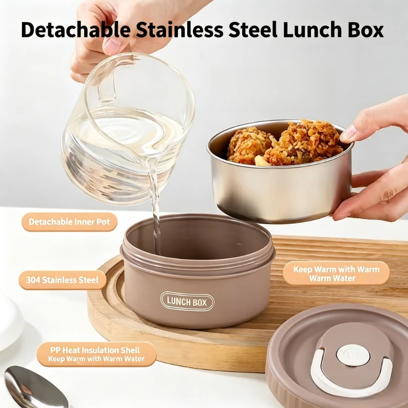 304 Stainless Steel Bento Box Water Injection Heating Lunch Box Microwave Safe for Office Workers and Students Daily Use