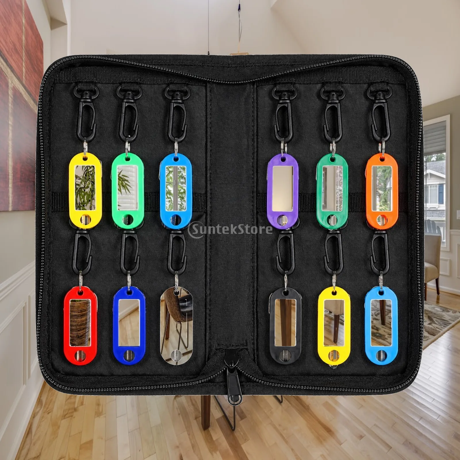 Storage Case Waterproof Zippered Key Organizer with Key Hooks and Tags for Property Managers, Travel, Office