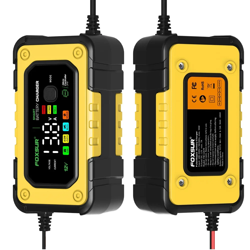 New Smart Automatic Car Battery Charger 12V 7A Trickle Charger for GEL AGM Lead Acid Batteries Compatible with Car & Motorcycle