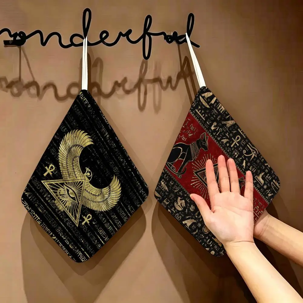 Cartoon Ancient Egyptian Polyester Cotton Hanging Kitchen Towel, Absorbent Hand Wiping Cloth for Daily Cleaning Drying