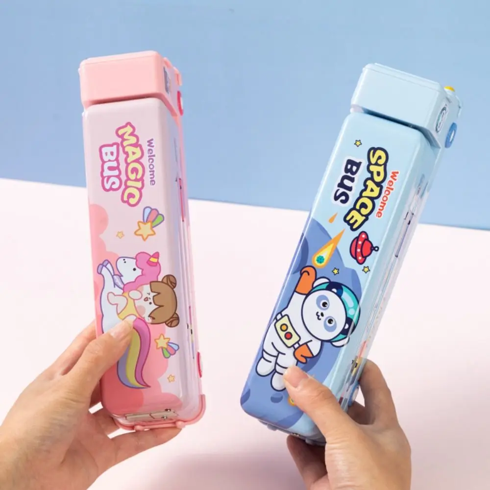 

Мультяшный трехслойный ящик для хранения в форме автобуса, большой вместительный пенал, железный многофункциональный ящик для ручек, студенческий