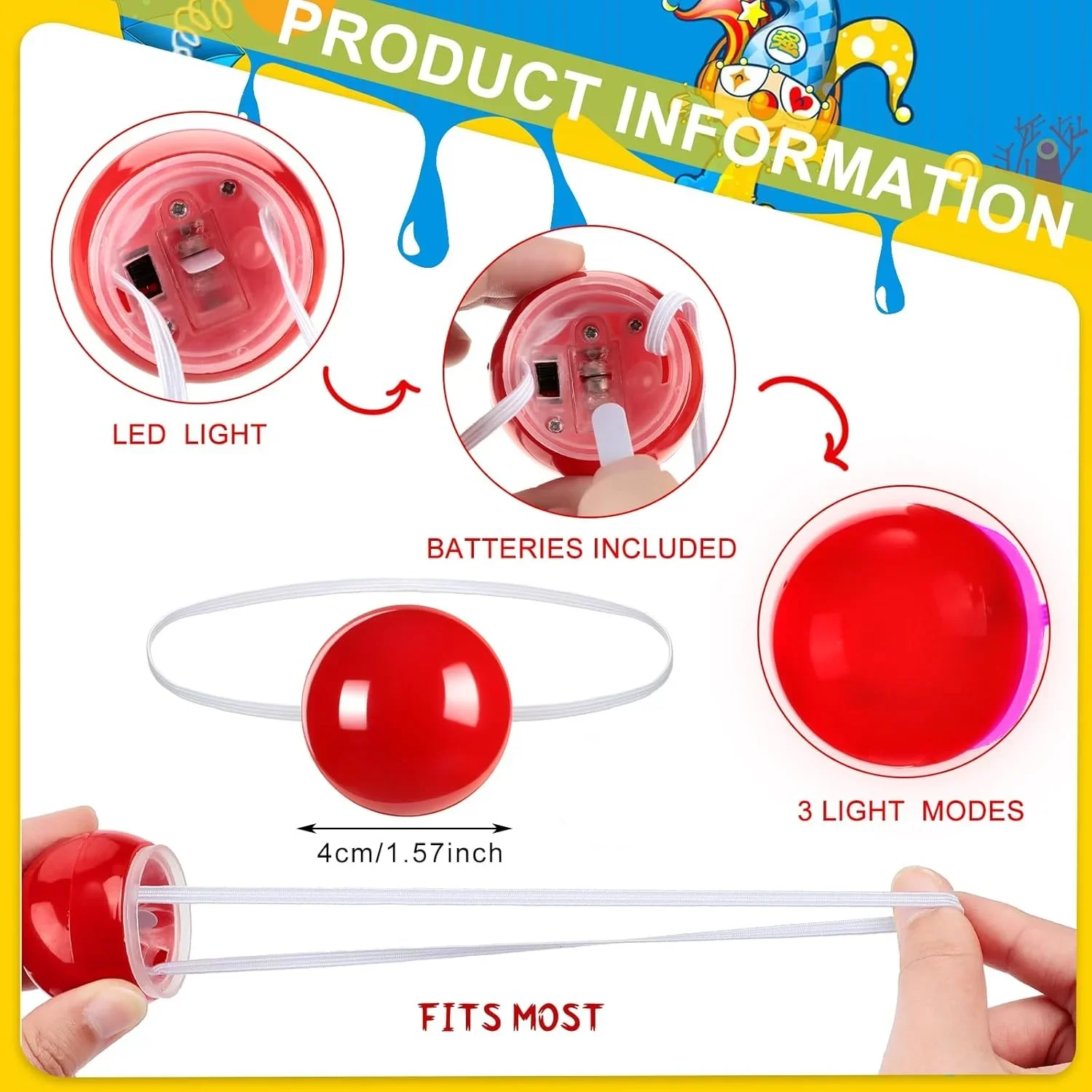 1/2/4 قطعة من البلاستيك المتوهج الأنف الأحمر تضيء أنوف المهرج فستان الدعائم لوازم أداء المرحلة لعيد الهالوين #3