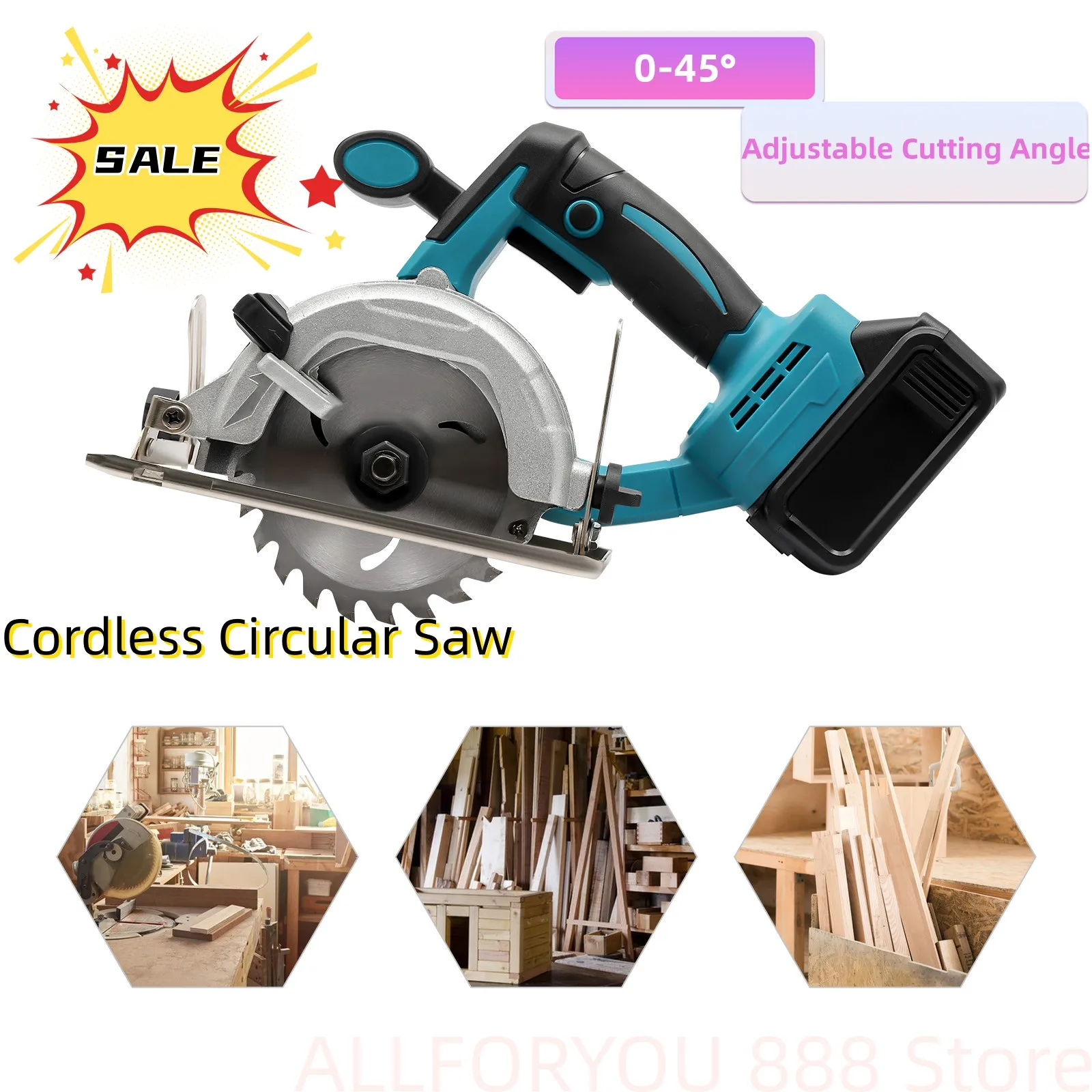 125mm Cordless Circular Saw Electric Cutting Tool Adjustable Bevel 0-45° W/ 1 Battery 4000rpm 110/220V