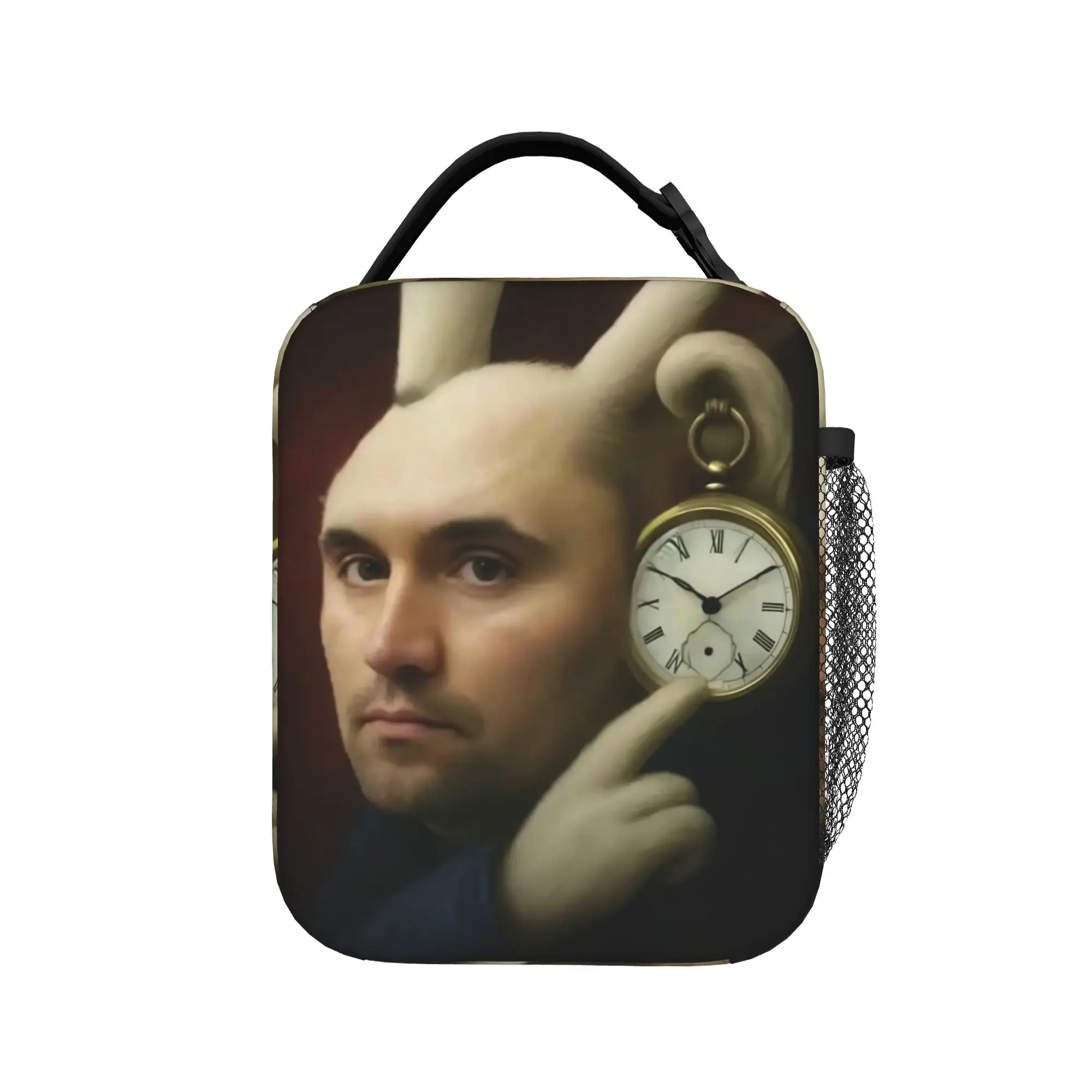 Charlie Kirk Rabbit Clock Insulated Lunch Bags Cooler Bag Reusable,Lunch Container Funny Meme Large Lunch Box Tote Food Handbags