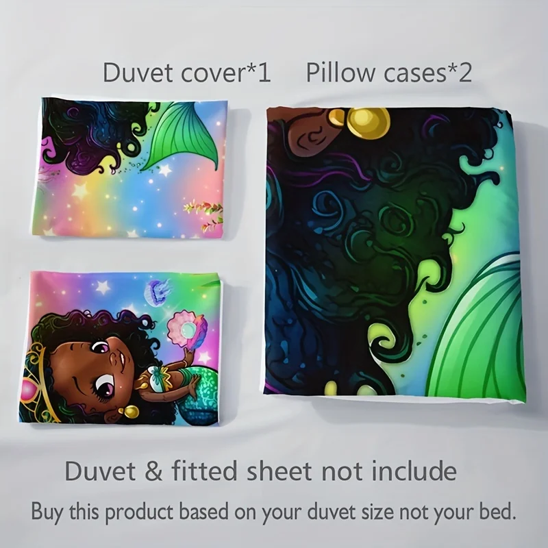 3pcs Soft and Breathable Mermaid Print Duvet Cover Set for Bedroom Dorm Decor  Includes 1 Duvet Cover and 2 Pillowcases