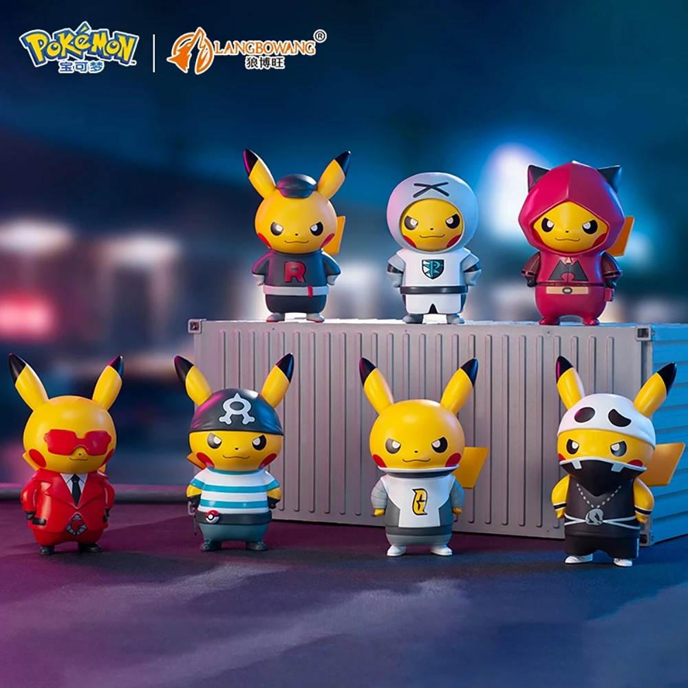 In Stock Original Langbowang Toys Pokemon Pikachu Parody Cross Dressing Villain Series Kawaii Mini Figures Model Toys Decoration