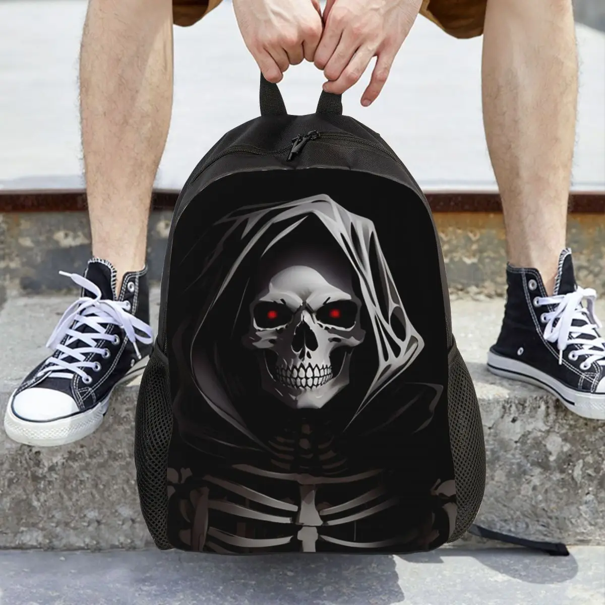 A Creepy Halloween Skeleton Skull Backpack Daypack Large Capacity Boys Girls BookBag School Bag Shoulder Bags for Men Women