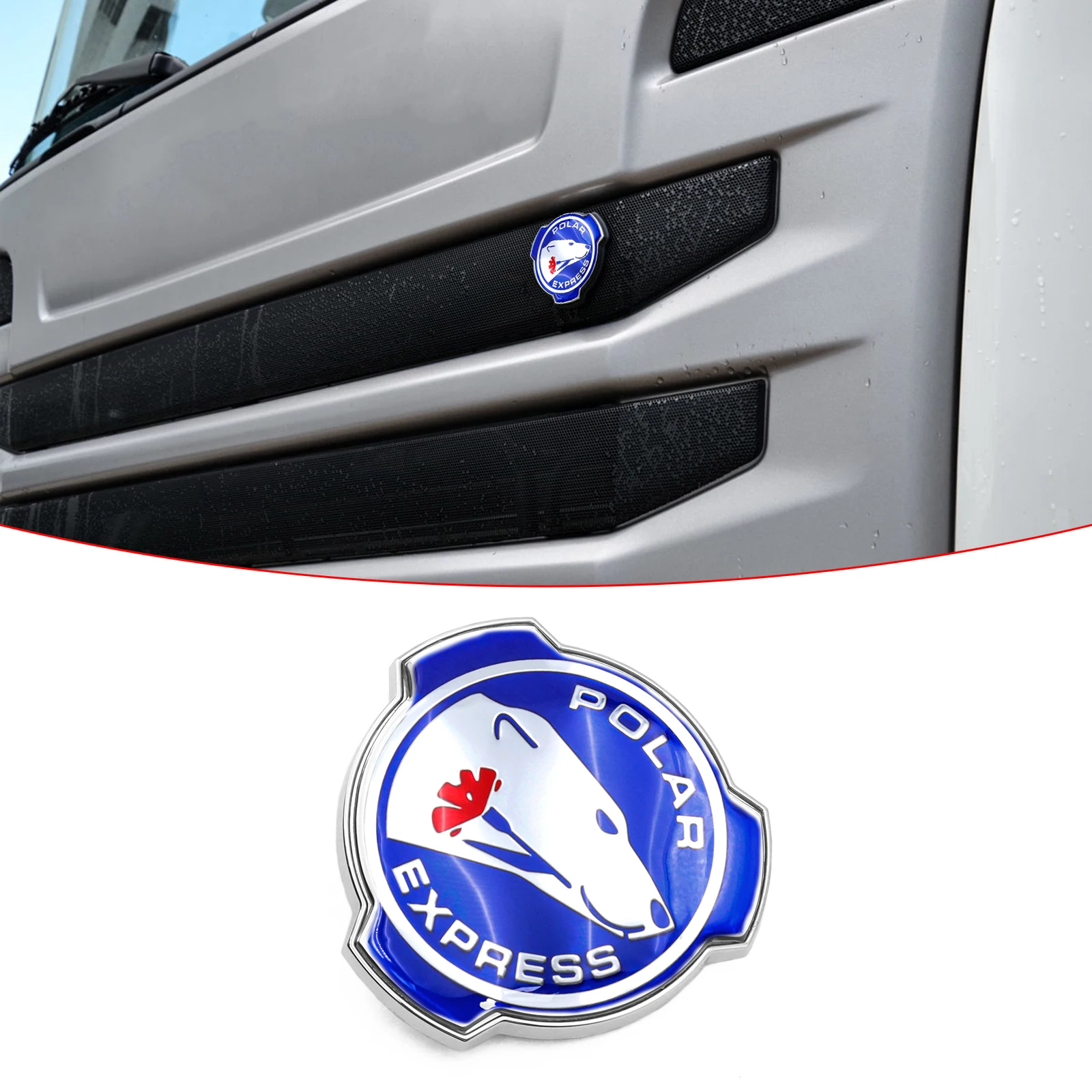 1PC New Custom Blue Silver Polar Express Logo Fits For Scania Truck Car Front Grille Inserted Emblem Badge 1401610 Replacement