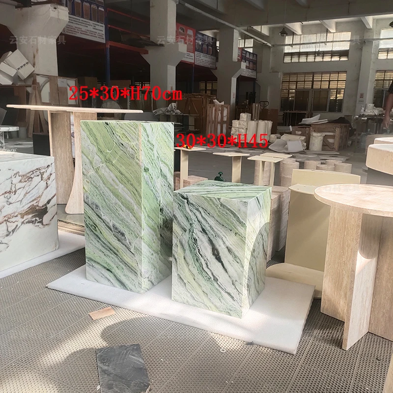 Contact us Square American Art Luxury Stone Small Side Luxury Jade Green Marble Plinths Corner Coffee Table Base