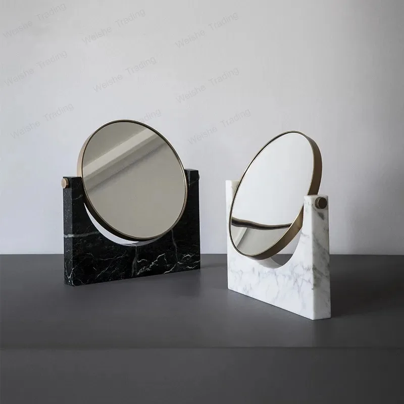 

Natural Marble 360 Degree Rotating Makeup Vanity Mirror Golden Desktop Double Sided 3X Magnifier Stand Bathroom Accessories
