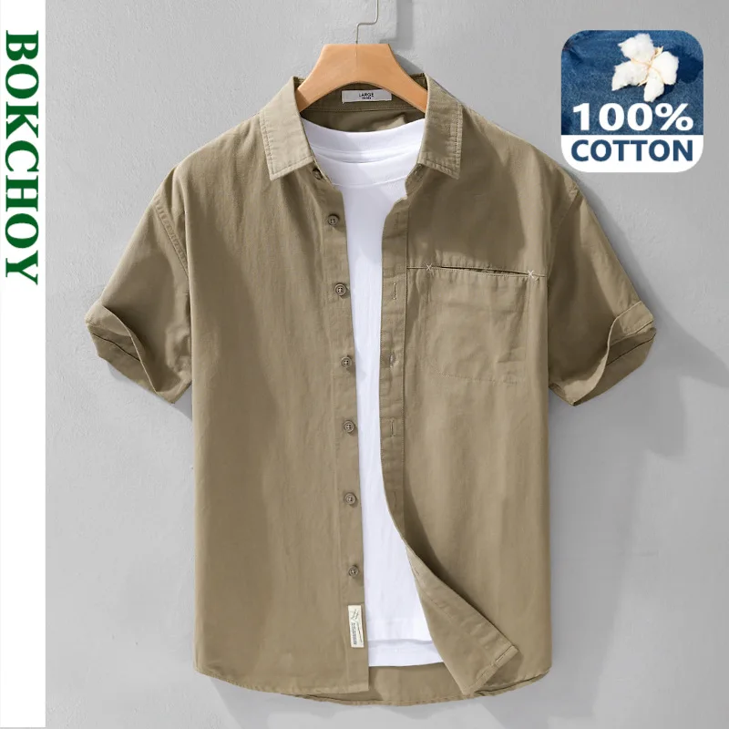 2024 Zomer Nieuwe Casual Puur Katoenen Shirts Met Korte Mouwen Heren Kleding Dunne Zachte Streetwear Fy723
