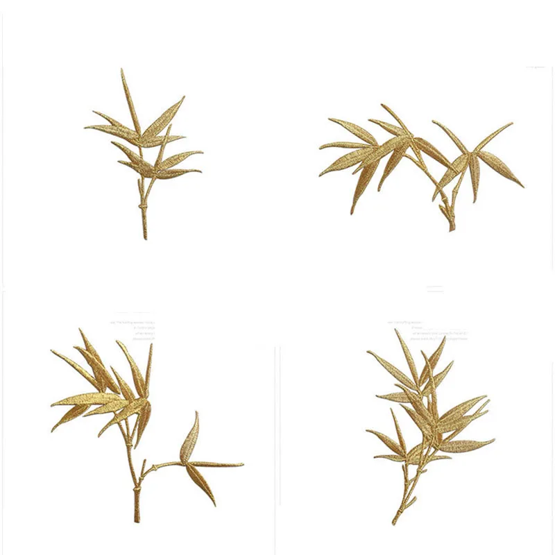 Embroidered Bamboo Leaf Iron-on Patches, Ethnic Style, DIY for Fan, Jewelry Box, Bag, Skirt, Decorative Back Glue